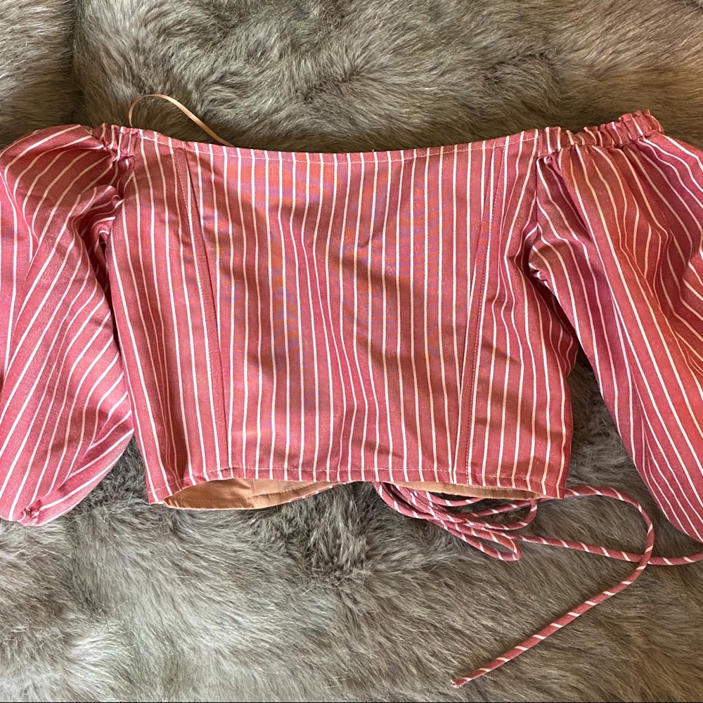 WAYF NWOT Frankie Bustier lace up crop red stripe - Picture 4 of 5